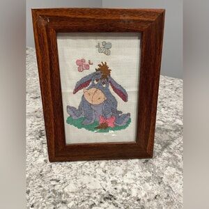 Winnie the Pooh-Eeyore vintage cross stitched 5 x 7 picture in wooden frame